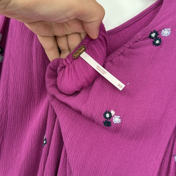 Free People Oxford Embroidered V Neck Purple Mini Dress Sz M Boho Bohemian - Picture 4 of 4